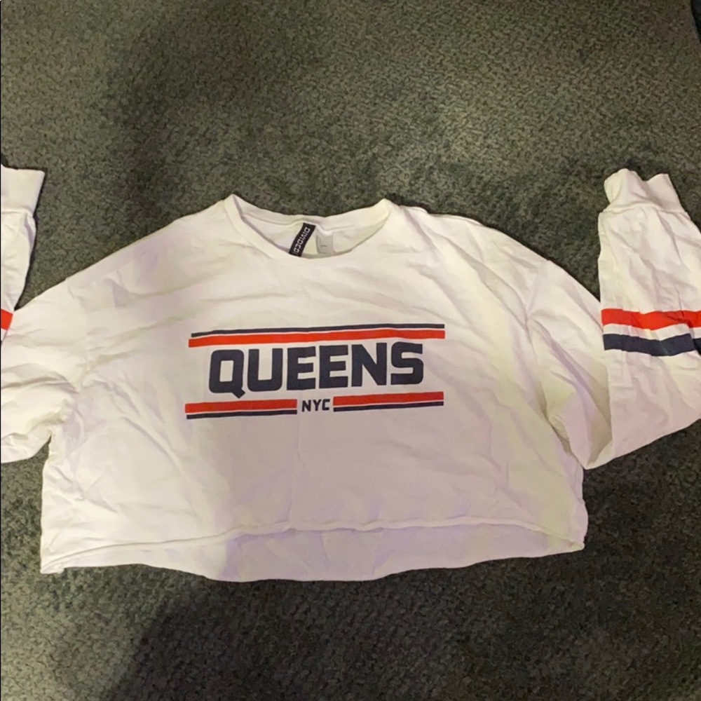 Red, White & Blue Long Sleeve Crop Top